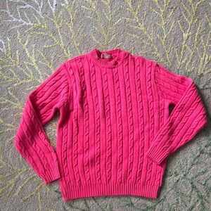 Vintage Fall River knitting Mills cable knit hot pink sweater L